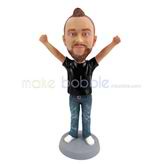 The man is cheering custom bobbleheads