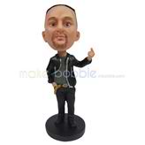 The man is gesturing custom bobbleheads