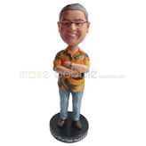 Custom man bobbleheads wearing a flowered shirt