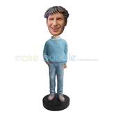 Custom man bobbleheads put his right hand in the pocket