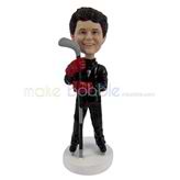 The man takes a golf club custom bobbleheads