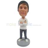 Custom man bobbleheads wears a black hat