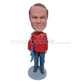 The man wears a red coat custom bobbleheads