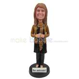 The tall woman wears a scarf custom bobbleheads