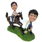 The woman sits on the horse and his husband custom bobbleheads