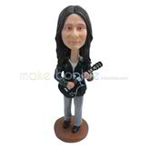 The woman takes a guitar custom bobbleheads