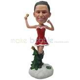 The woman wears a red dress custom bobbleheads