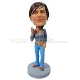 The woman wears a short jacket custom bobbleheads