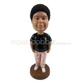 The woman wears black coat custom bobbleheads