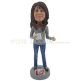 The woman wears jeans custom bobbleheads