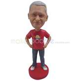 This man wears a red T-shirt custom bobbleheads