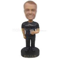 personnalisé gars commande fraîche en t-shirt et un pantalon noir bobblehead