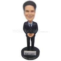 Personalized custom businessman in black striped suit bobblehead