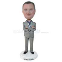 Serious man in grey suit custom bobbleheads