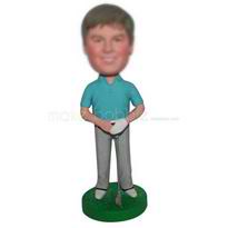 homme en chemise bleue jouer au golf personnalisés figurines 